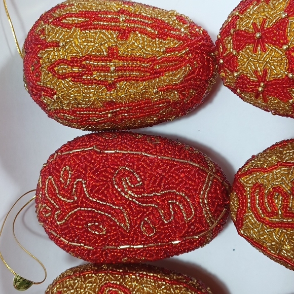 9, Red & Gold Beaded Ornaments - Picture 6 of 11